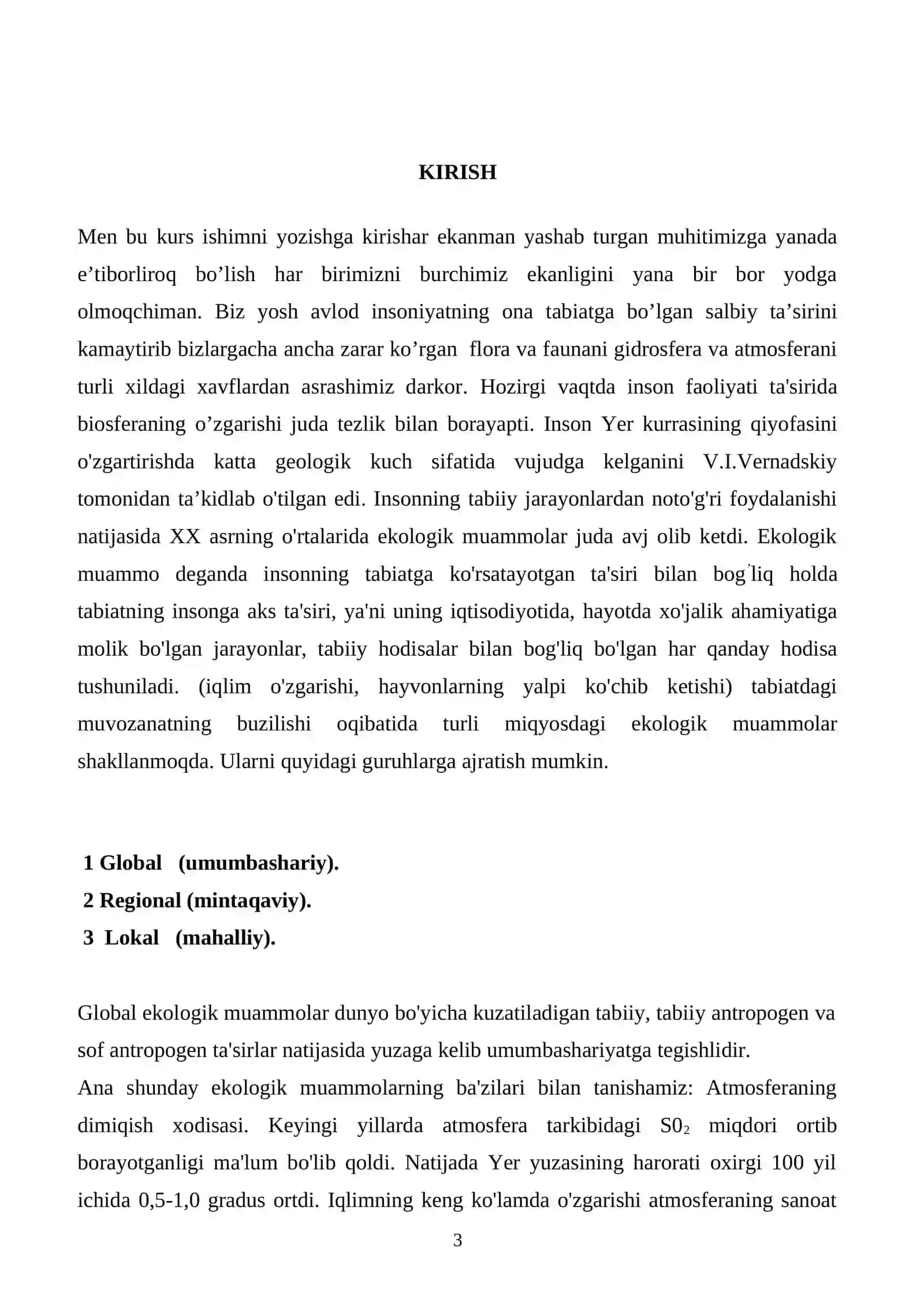 Ekologik muammolar Kurs Ishi 3