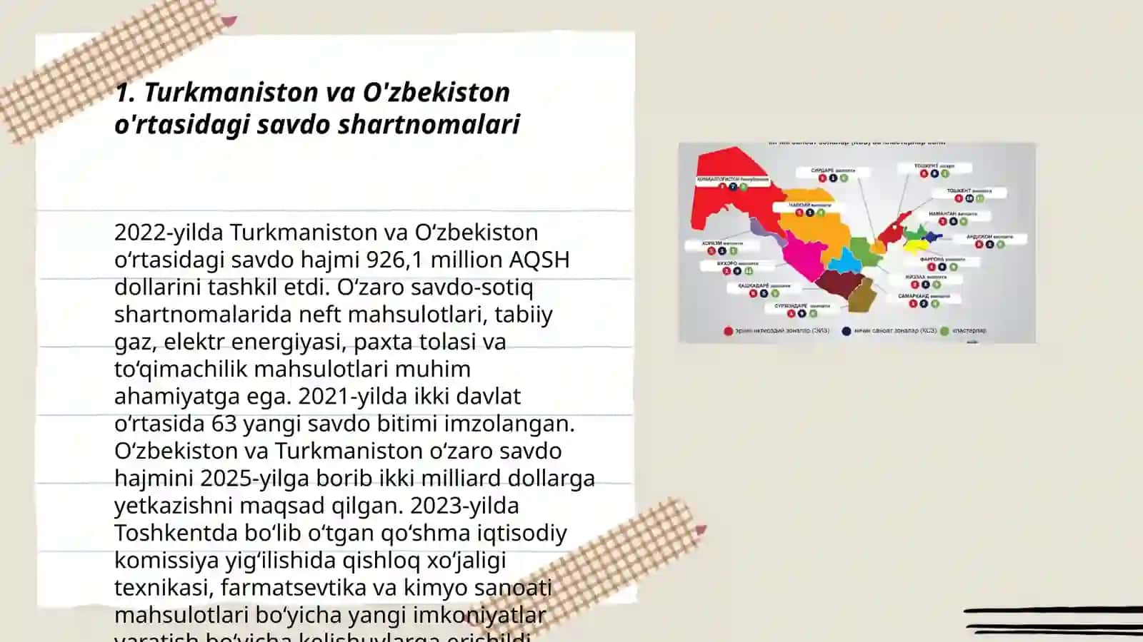 Turkmaniston va O'zbekistonda savdo. Iqtisodiy va madaniy aloqalar 3