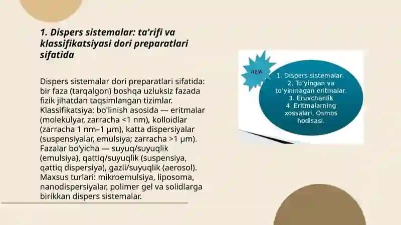 Dispers sistemalar dori pereparatlari sifatida 3