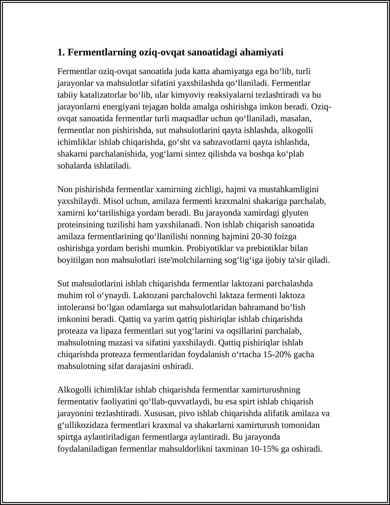 OZIQ OVQAT SANOATIDA FERMENTLARNING QO'LLANILISHI 3
