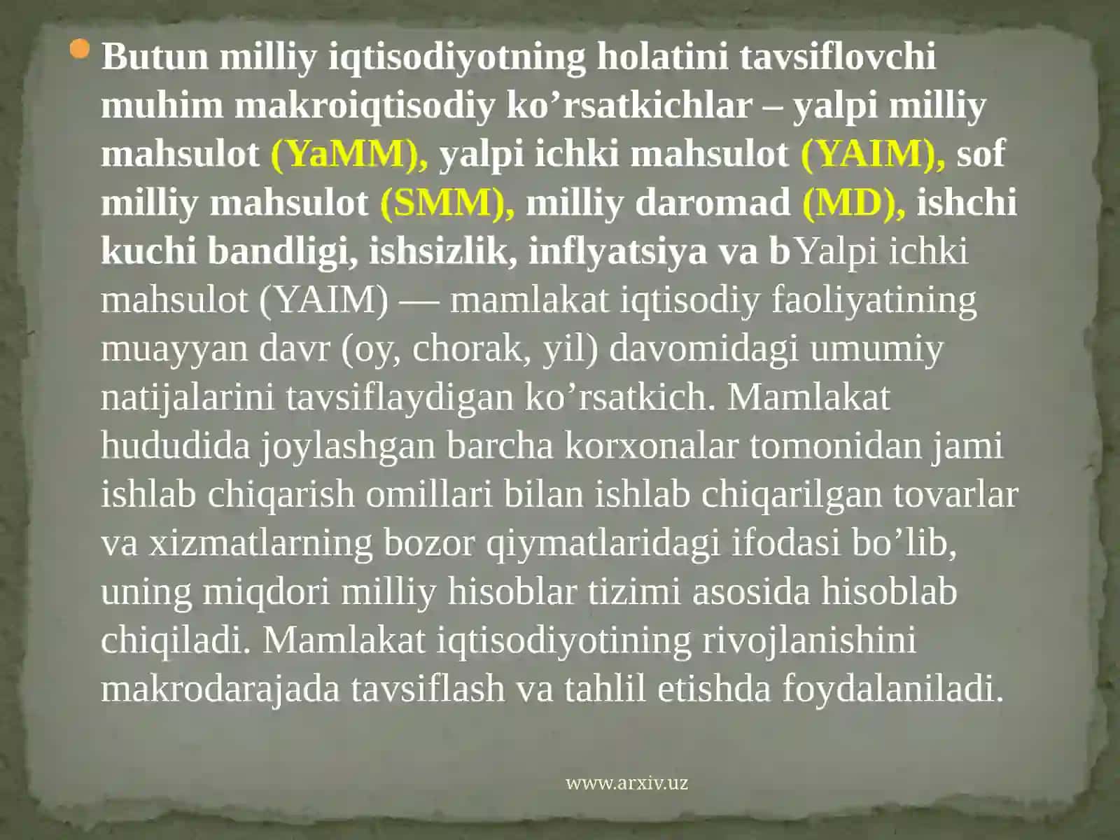 Yalpi ichki mahsulotlar statistikasining xajmi 3