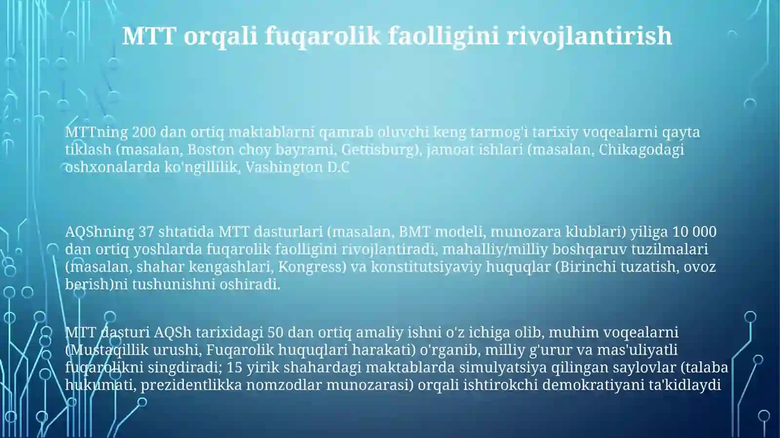 Bolalar vatanparvarlik ruxi va tarbiyalashda MTTning o'rni 3
