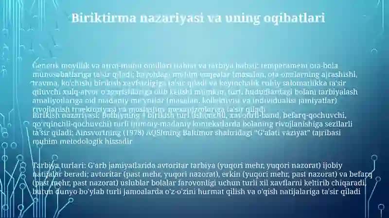 Tarbiyaga tasir etuvchi omillar.Tarbiya turlari va tarbiya nazariyasi 3