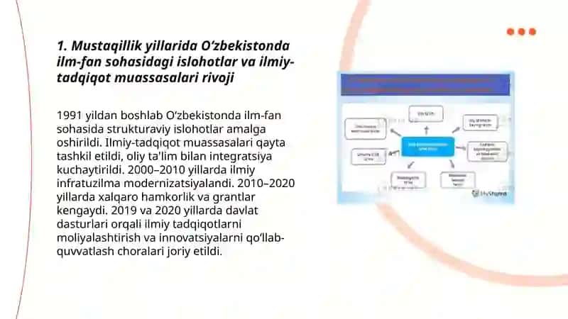 Oʻzbekistonda ilm-fan sohasidagi islohotlar va ilmiy-tadqiqot muassasalari rivoji 3