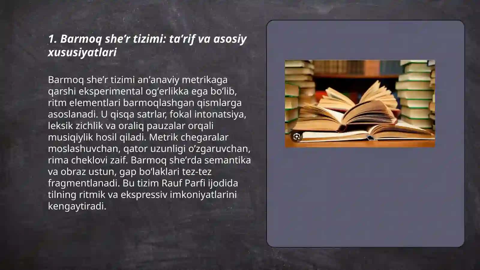 Barmoq va erkin she’r tizimlari haqida malumot Rauf Parfi ijodi misolida 3