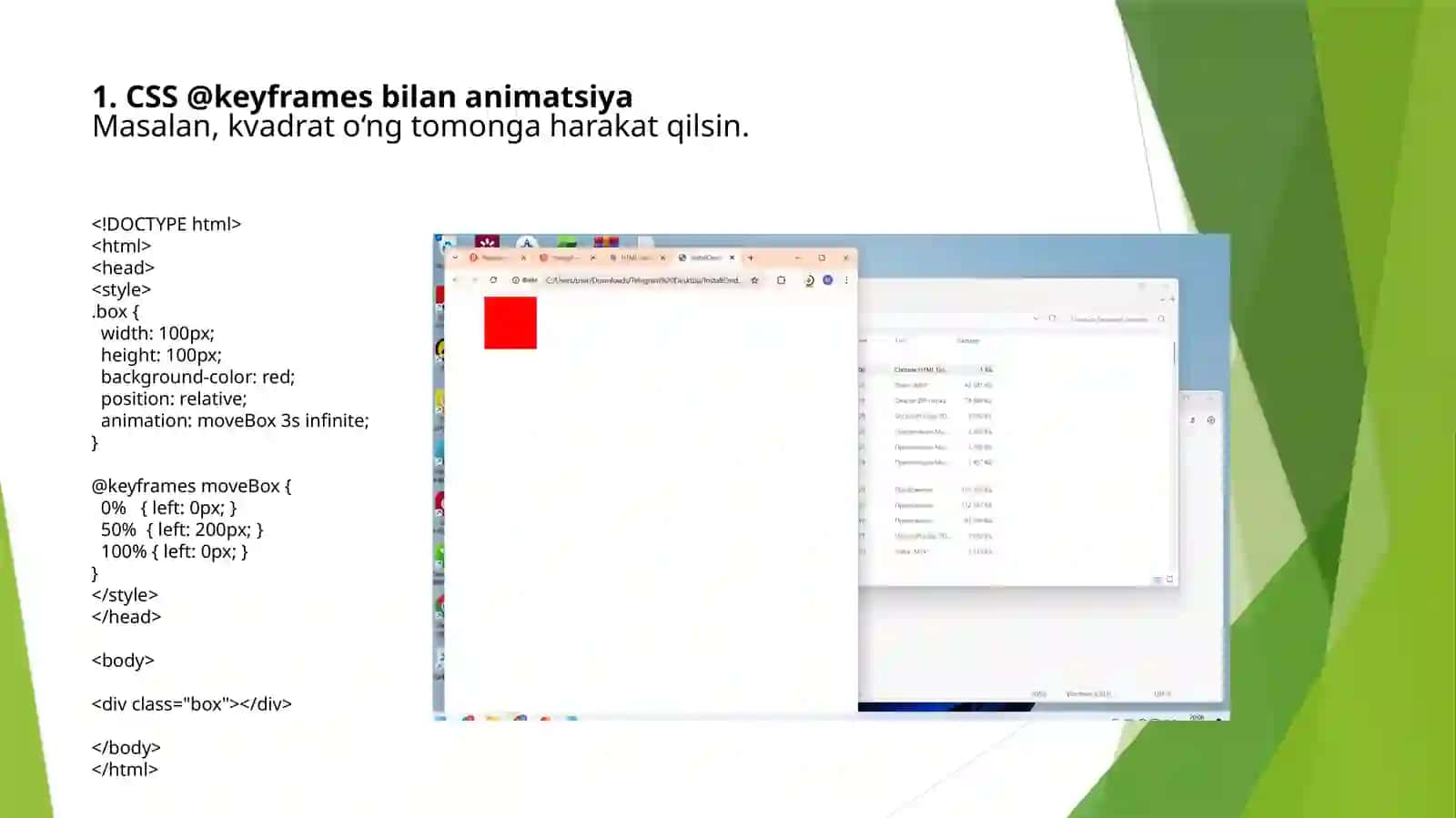 HTML tilida sahifalarda animatsiyalar hosil qilish 3