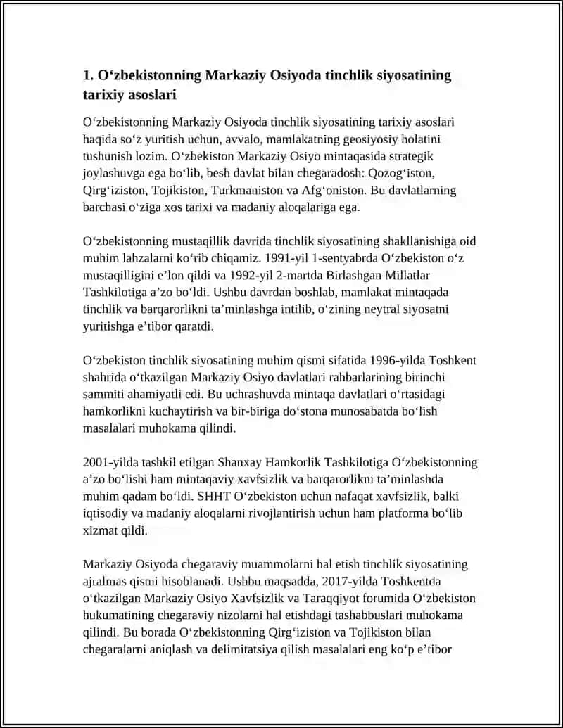 Oʻzbekistonning Markaziy Osiyoda Tinchlik va Barqarorlikni Taʼminlashdag 3