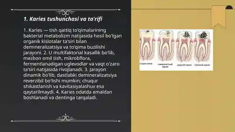 Karies haqida tushuncha karies qavatlarini tasnifi 3