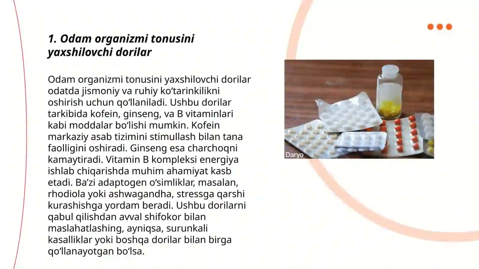 Odam organizmi tonusini kuchaytiruvchi dori vositalari 3