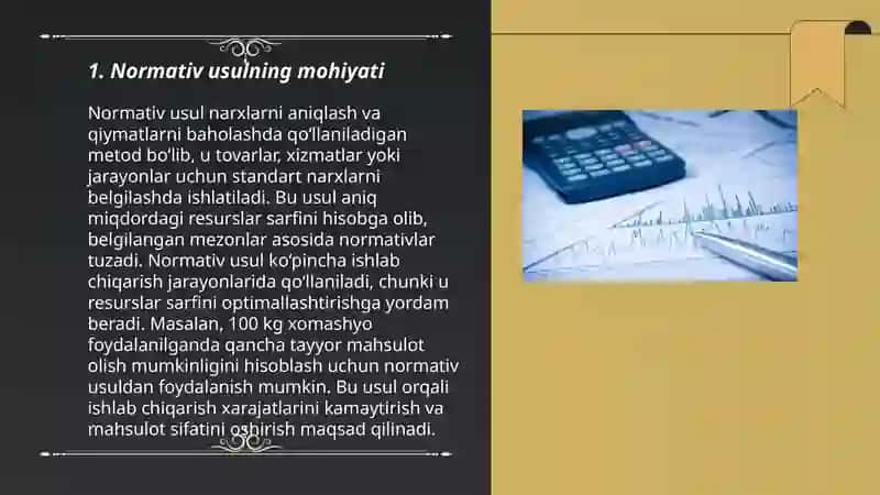Normativ usulda mahsulot tannarxini hisoblash 3