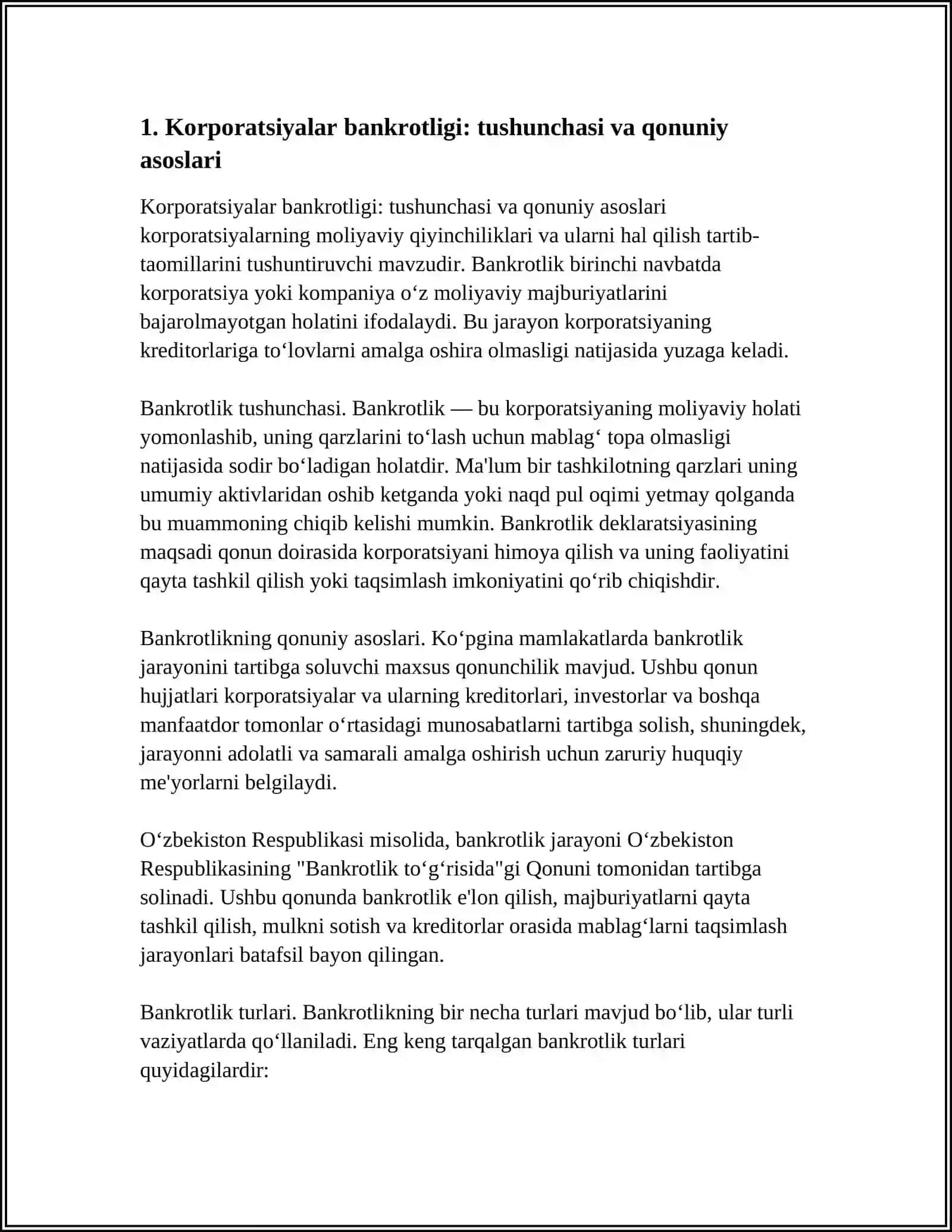 Korporatsiyalar Bankrotligi va Tugatilishi, Qayta Tashkil Etish 3