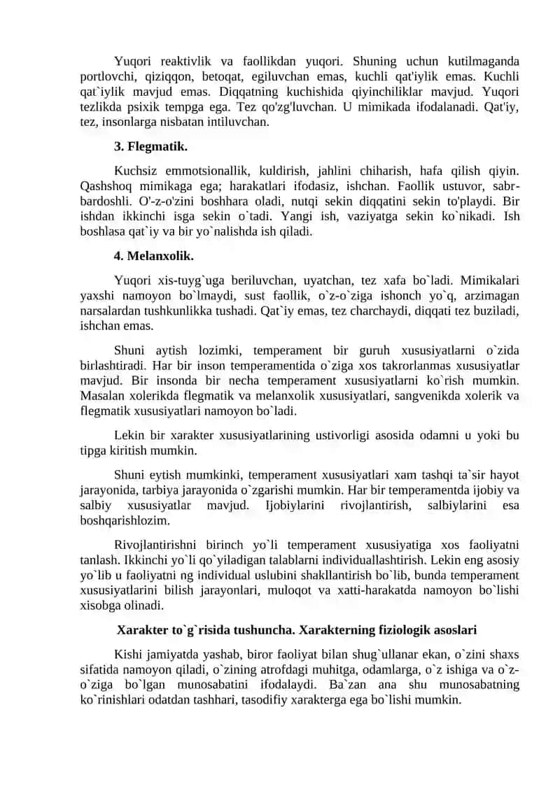 9-mavzu. Temperament, xarakter va faoliyatning individual xususiyatlari, kasbni egallash masalalari 3