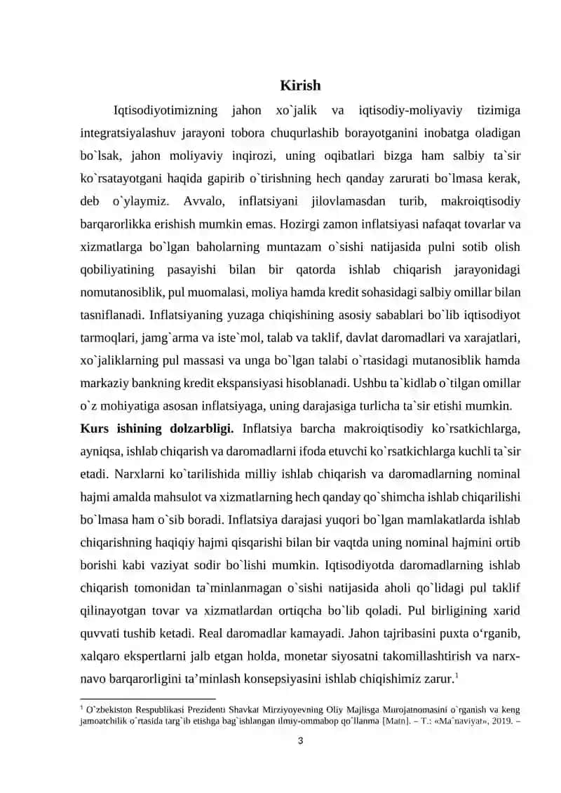 O‘zbekiston Respublikasidagi inflyatsion jarayonlarning xususiyatlari va davlatning inflyatsiyaga qarshi siyosati vositalari 3
