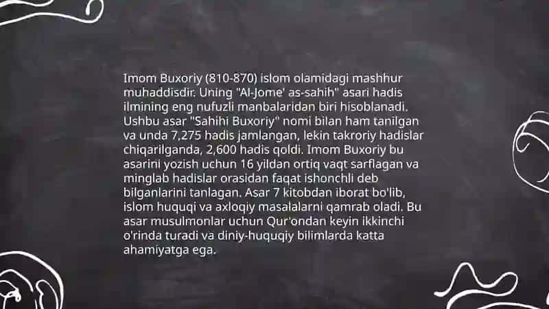 Imom Buxoriy va imom Termiziyning hadis ilmiga qoshgan hissalari 3