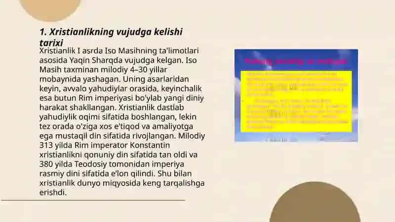 Xristianlikning paydo boʻlishi, aqidalari, asosiy yoʻnalishlari, ta'limotlari 3