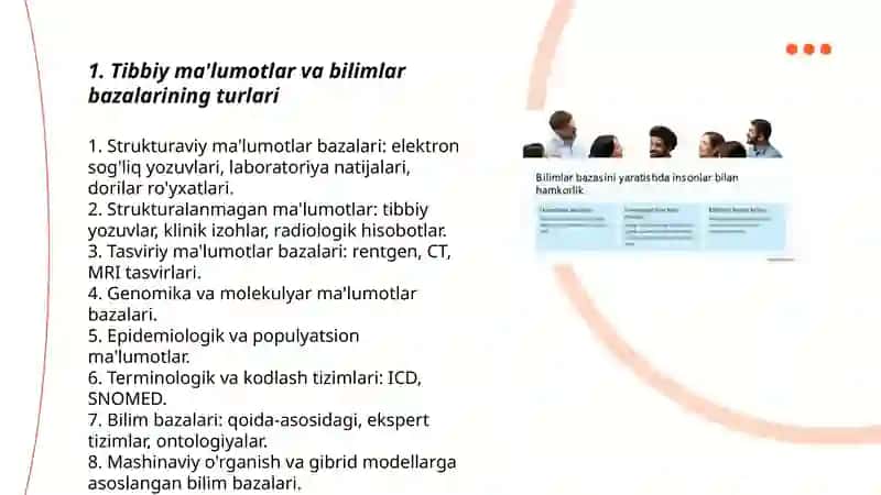 Ma’lumotlar va bilimlar bazasi. Tibbiy bilimlarni ifodalash modellari 3