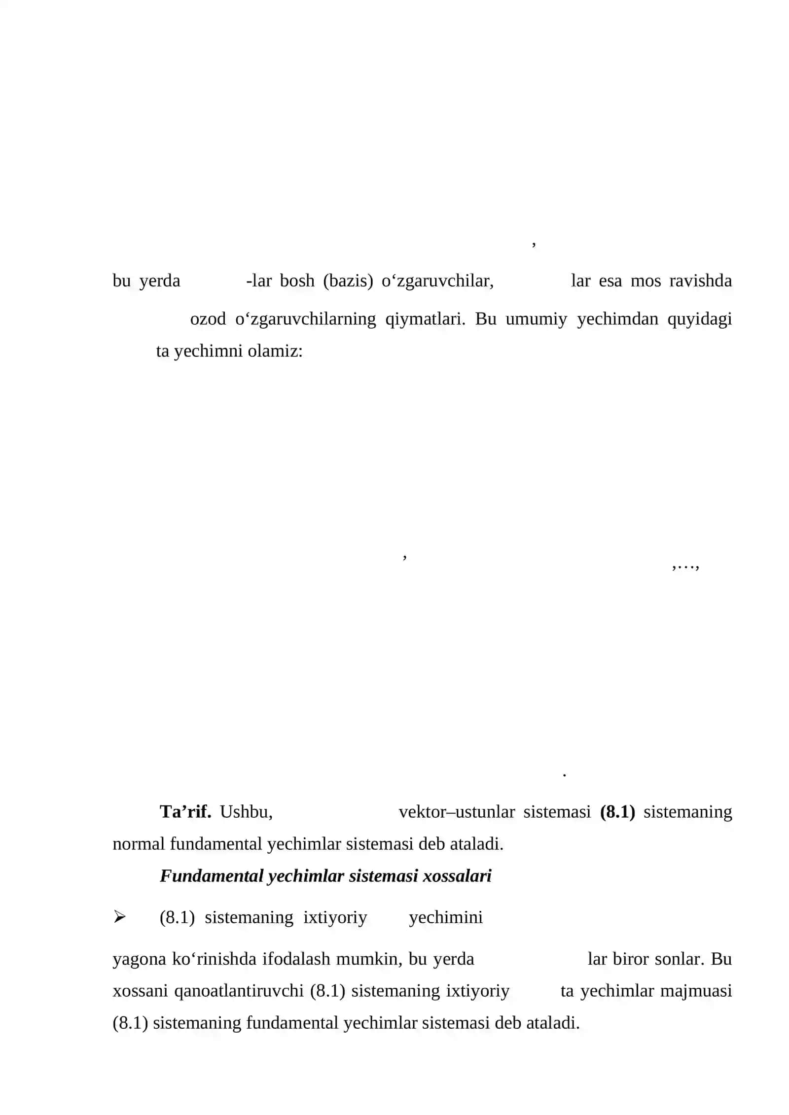 Bir jinsli algebraik tenglamalar sistemasining notrival yechimi mavjudlik sharti 3