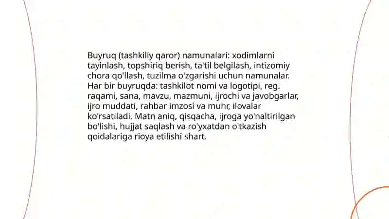 Buyruq (tashkiliy qaror) namunalari 3