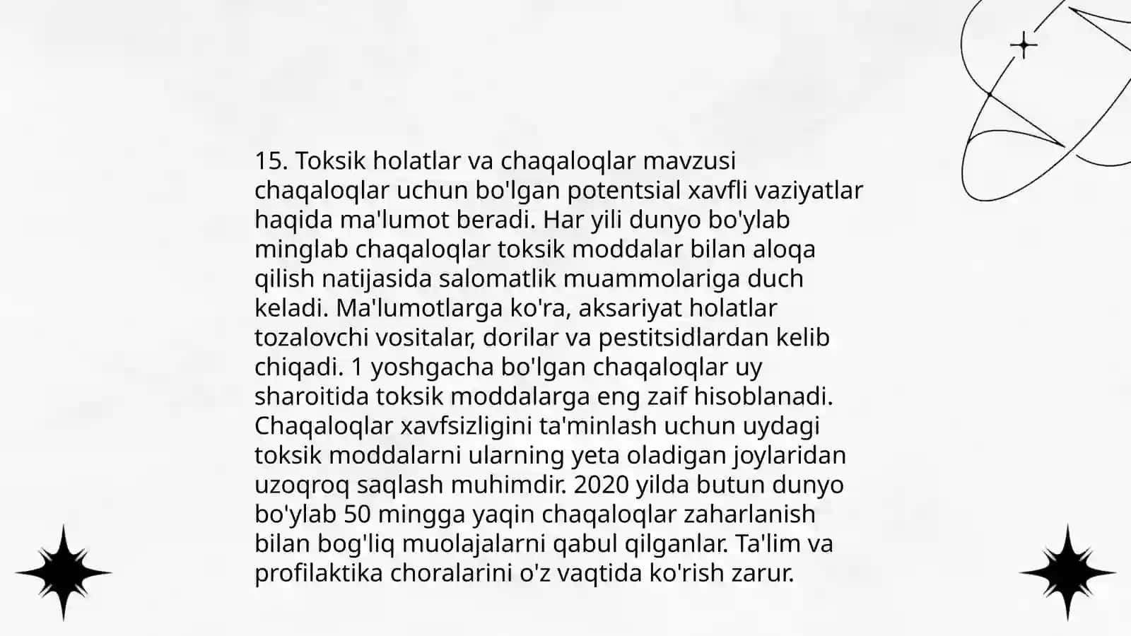 Bolalarda o'tkir zaharlanish, toksik holatlar va yosh bolalarda suvsizlanish 3