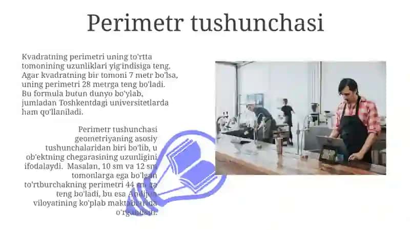 To'g'ri burchak va kvadratning perimetrini va yuzani topishga doir masalalar yechishga o'rgatish 3