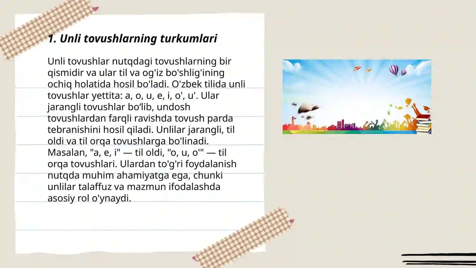 Unli va undosh tovushlarning oʻrganishda orfografik mashqlar tashkil etish 3