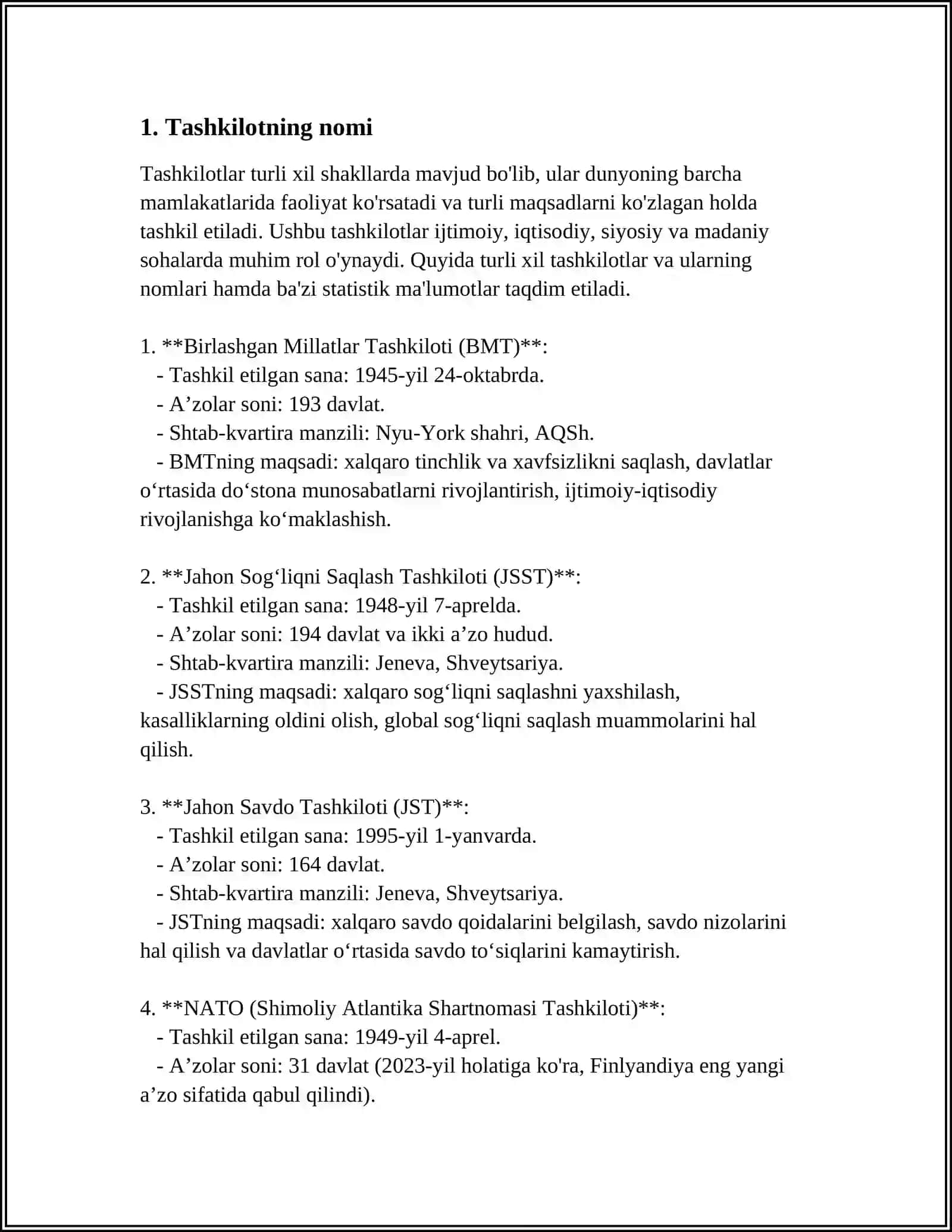 HUJJATLARDAGIZARURIY QISMLAR(REKVIZITLAR). TASHKILIY HUJJATLAR 3
