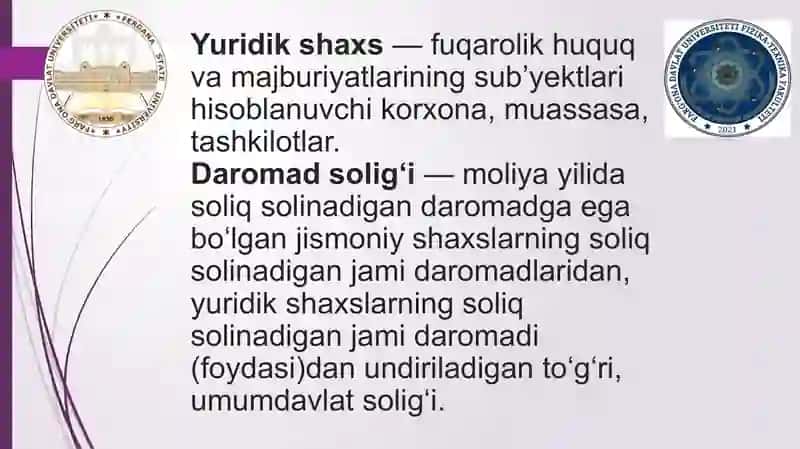 Yuridik shaxslardan olinadigan foyda solig'i va uning korxonalar moliya-xo’jalik faoliyatiga ta’siri 3