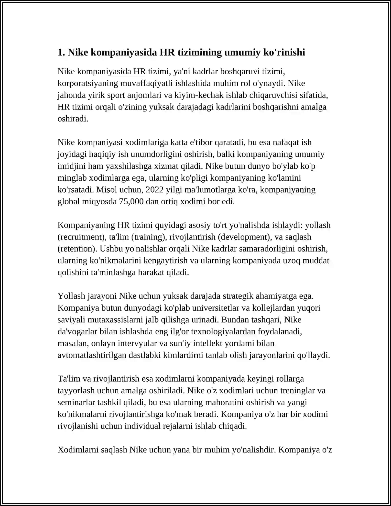 INSON RESURSLARINI BOSHQARISHDA HR TIZIMI. NIKE KOMPANIYASI MISOLIDA 3
