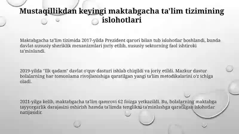 O’zbekiston mustaqilikka erishgandan keyngi davrdagi maktabgacha ta'lim 3