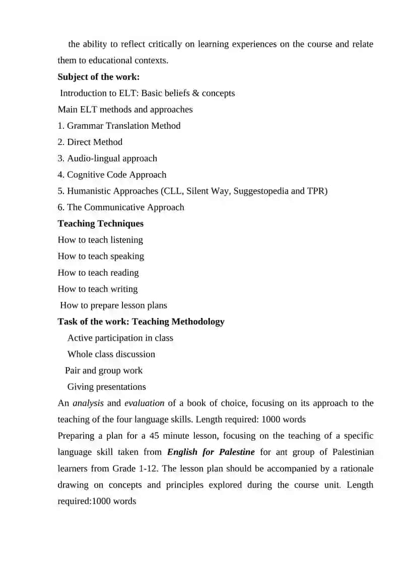 English Language Teaching Methods Course 3