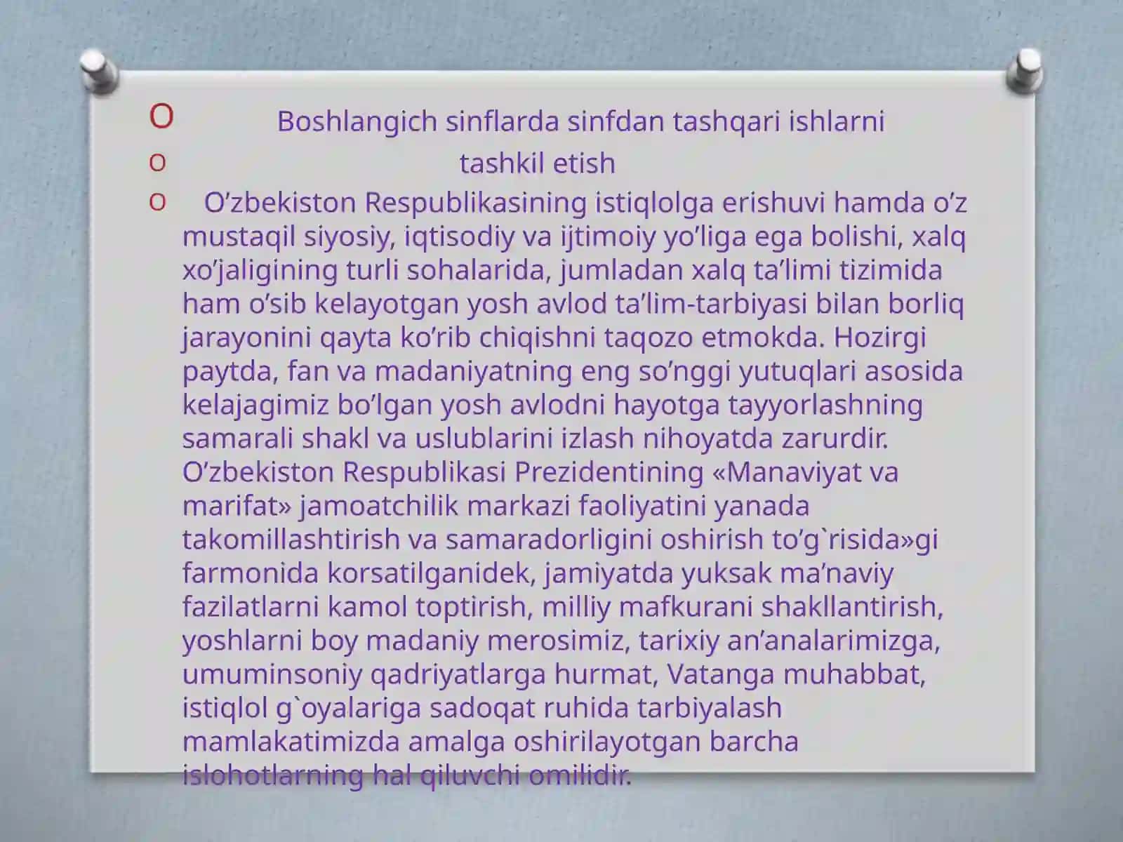 SINFDAN TASHQARI ASOSIY BOSQICH DARSLARINI TASHKIL ETISH (3-SINF) 3