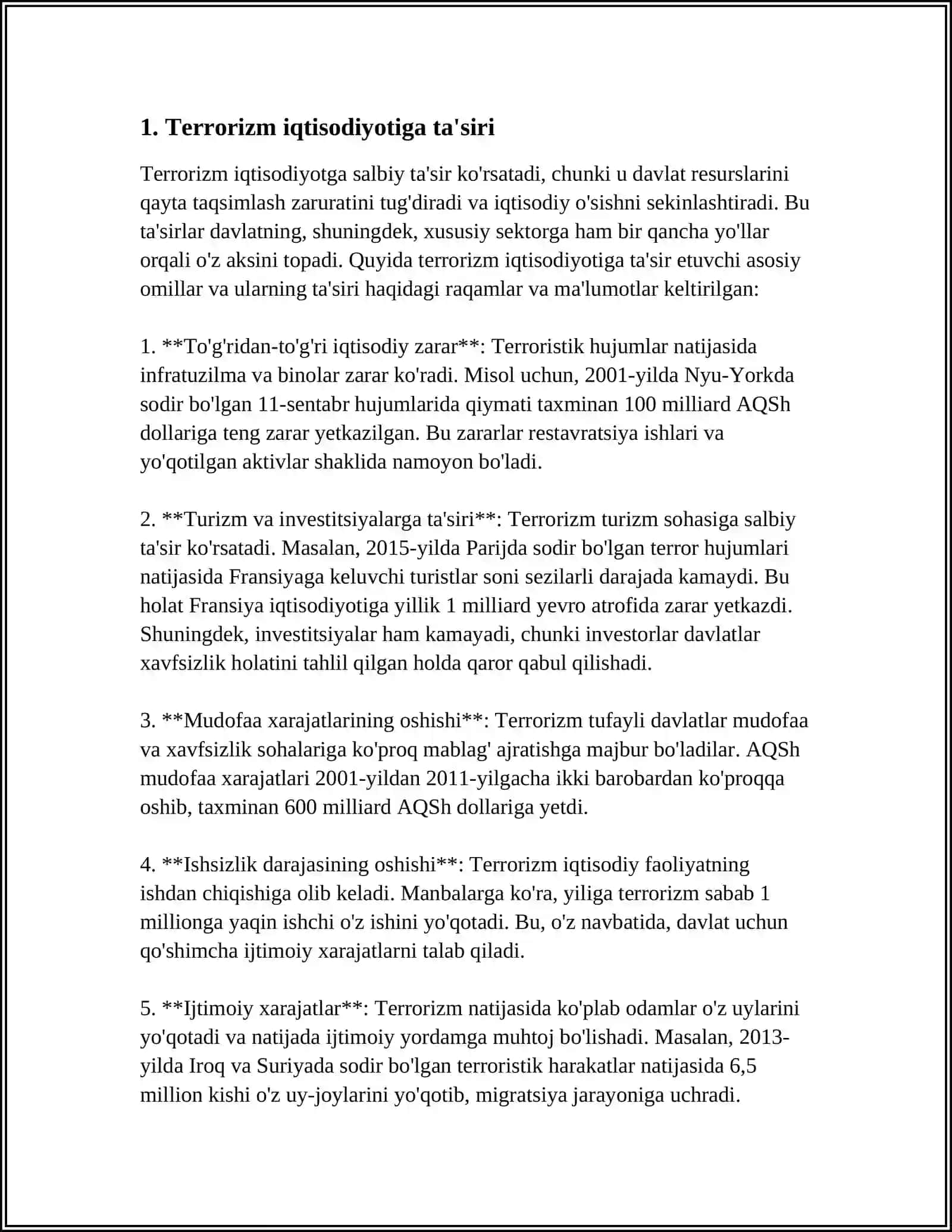 TERRORIZM IQTISODIYOTI TUSHUNCHASINING MAZMUNI VA XUSUIYATLARI,OQIBATLARI 3
