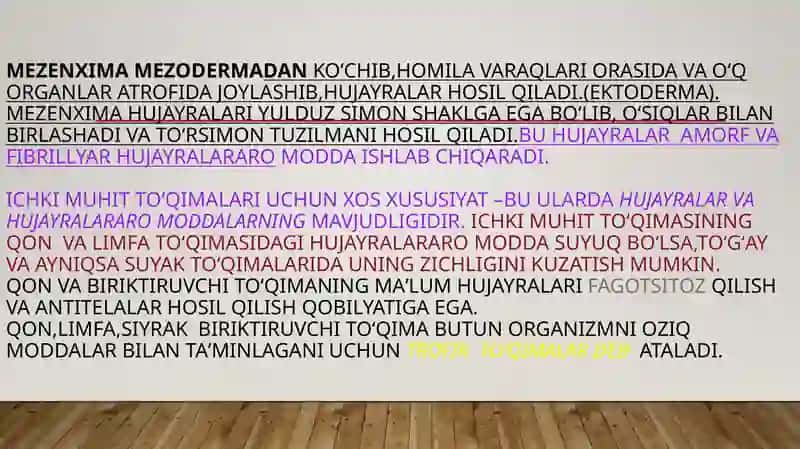 Mezenximadan hosil bo'lib, tayanch-trofik vazifani bajaruvchi to'qimalar 3