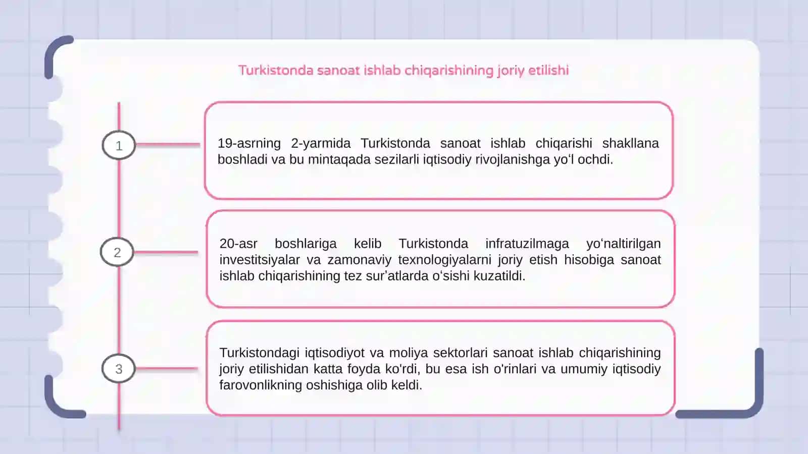 19 asrning ikkinchi yari.i - 20 asr boshlarida Turkistonda sanot ishlab chiqarishning shakillanishi . Iqtisod-Moliya 3