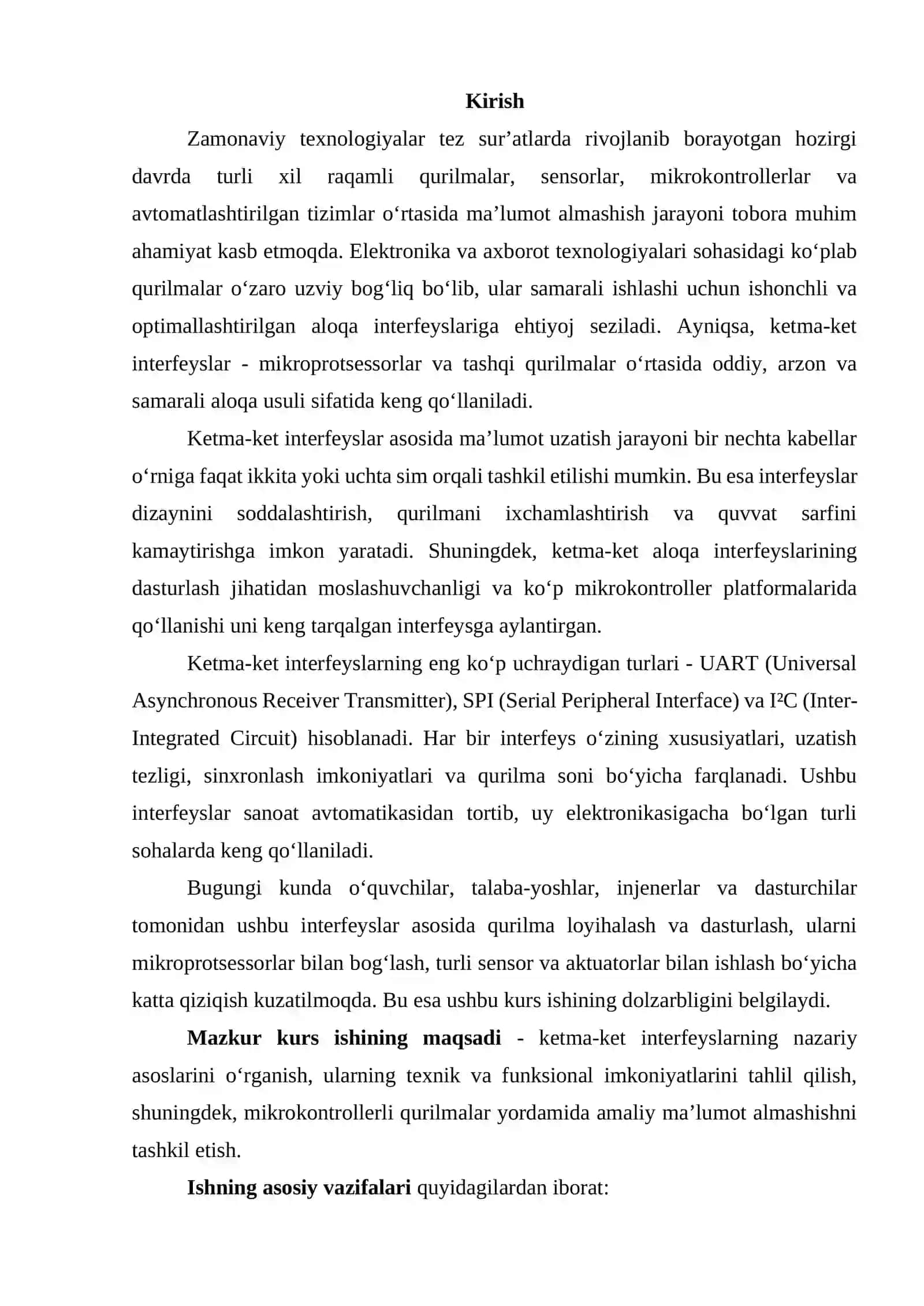 Ketma-ket interfeyslar nazariy asoslari va amaliy loyiha 3
