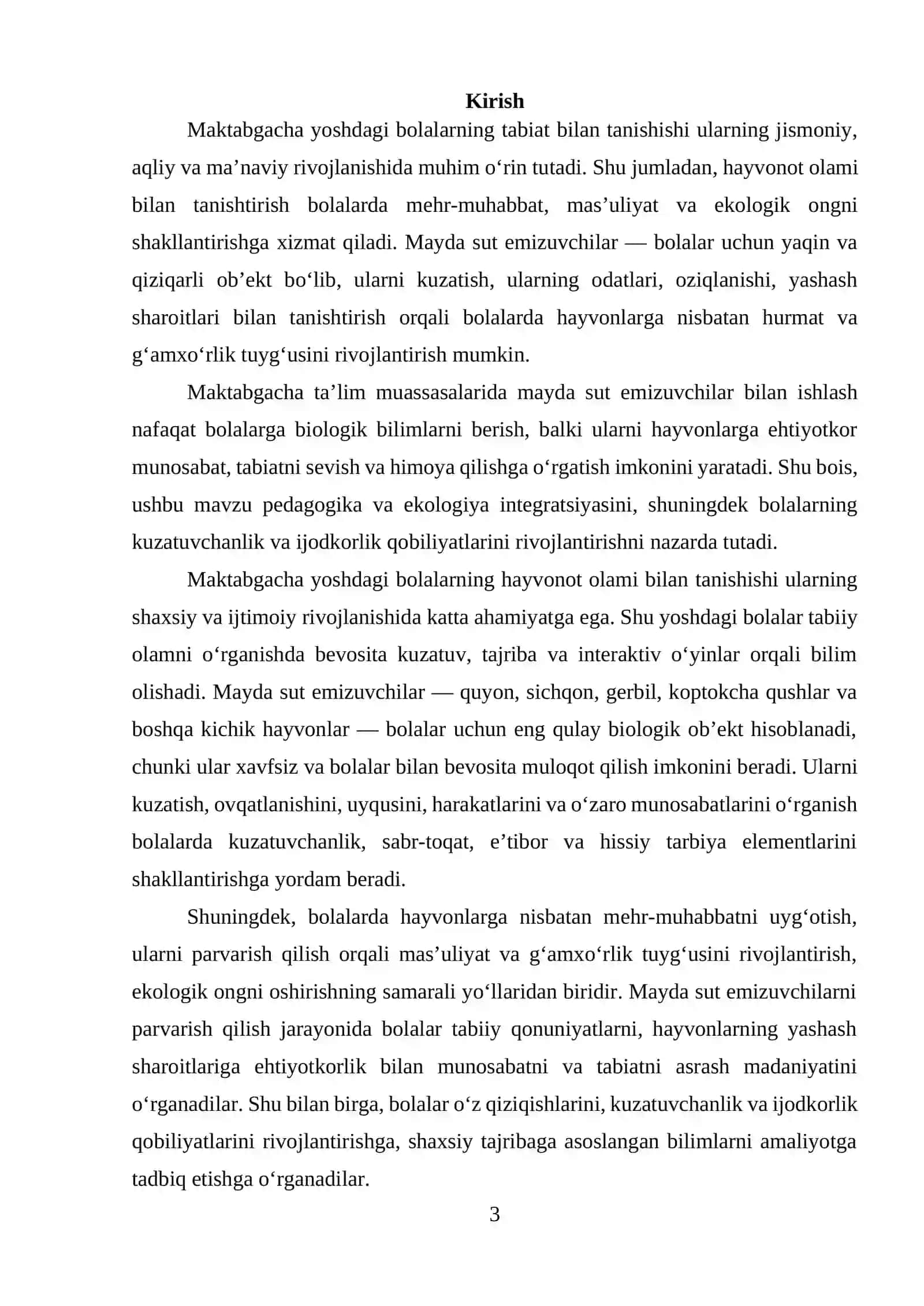 Maktabgacha yoshdagi bolalarni mayda sut emizuvchi hayvonlar bilan tanishtirishning nazariy asoslari 3