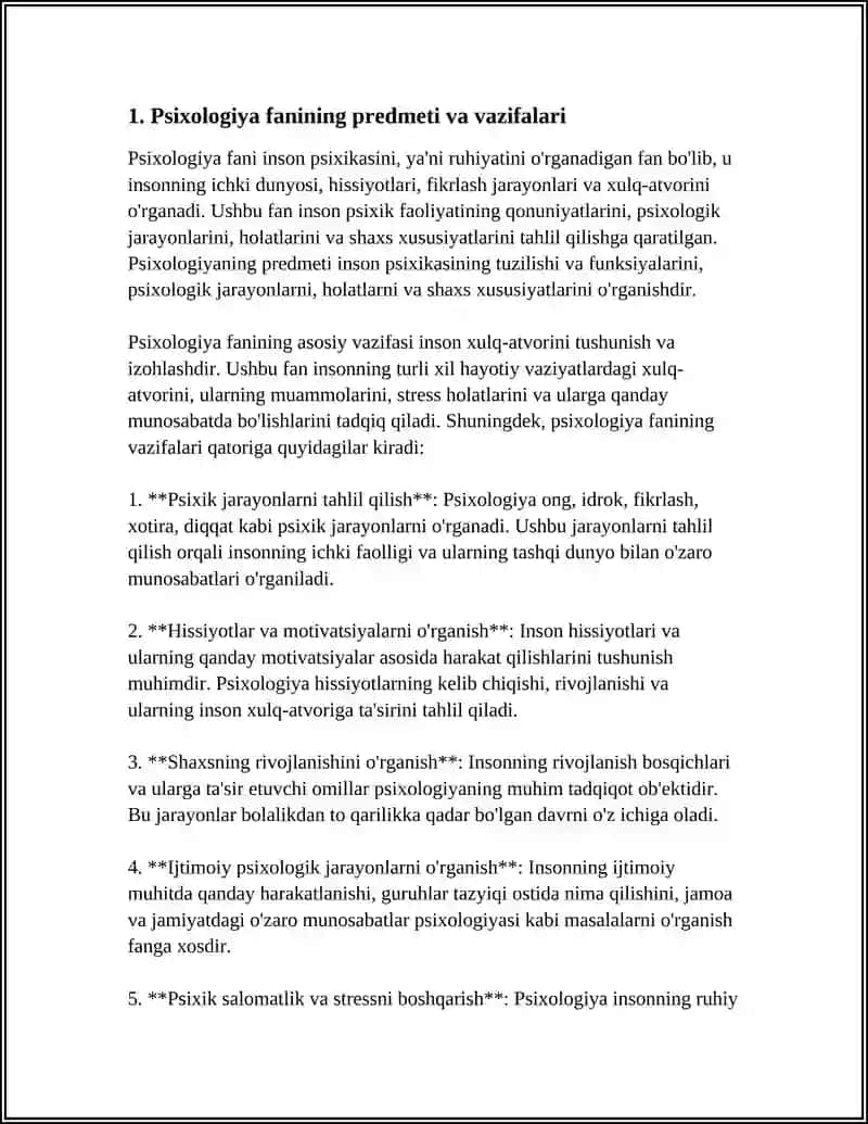 Psixologiya Fanining Predmeti, Rivojlanish Tarixi, Sohalar va Tadqiqot Metodlari 3