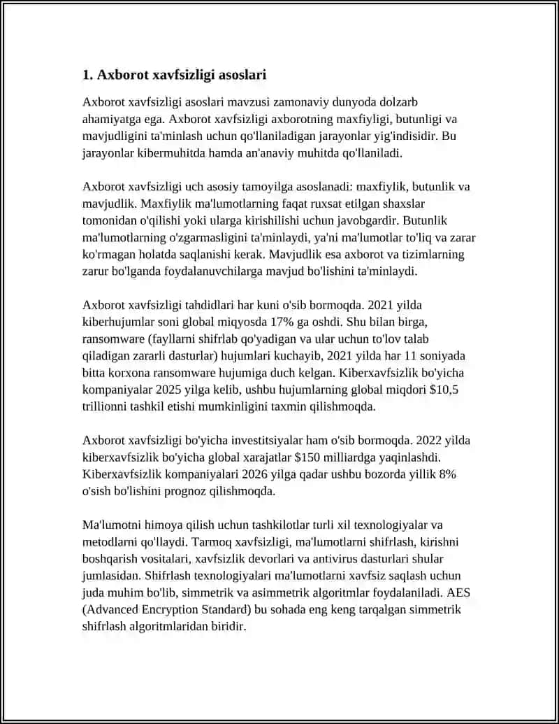 AXBOROT XAVFSIZLIGI VA UNI TA'MINLASH USULLARI 3