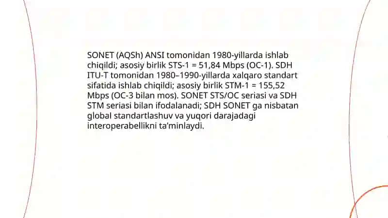 SONET va SDH texnologiyalarini taqqoslash 3