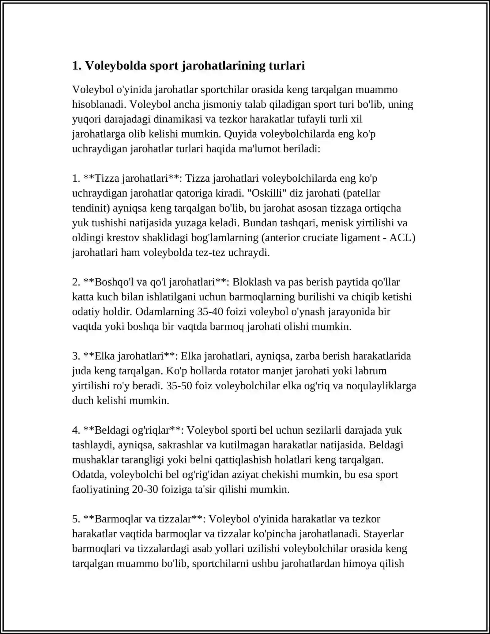 VOLEYBOL BILAN SHUGʻULLANISHDA SPORT SHIKASTLANISHNI VA UNI OGOHLANTIRISH YOKI OLDINI OLISH CHORALARI 3