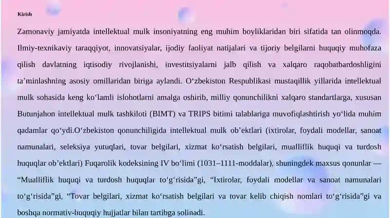 Intellektual mulkning huquqiy asoslari va kolatilishi 3