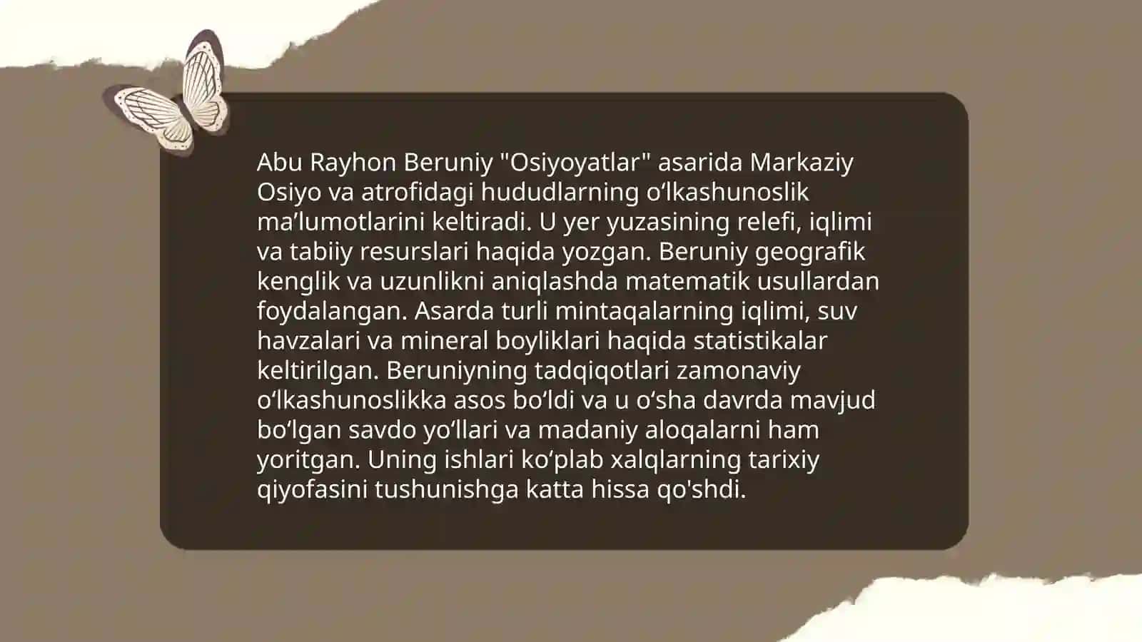 Abu Rayhon Beruniyning "Osiyoyatlar"dagi oʻlkashunoslik maʼlumotlari 3