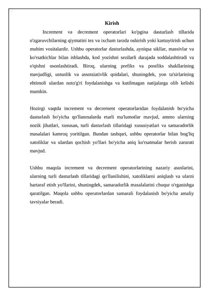 Increment va dekrement operatorlari 3