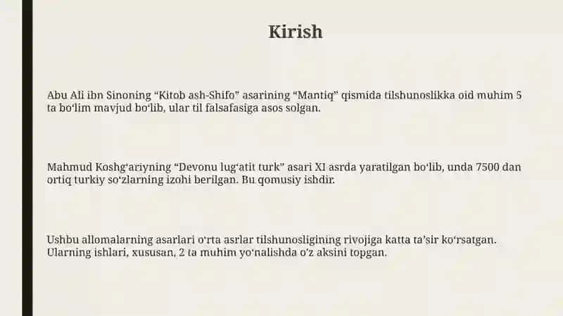 Ibn Sino va Koshgʻariyning tilshunoslik asarlari 3