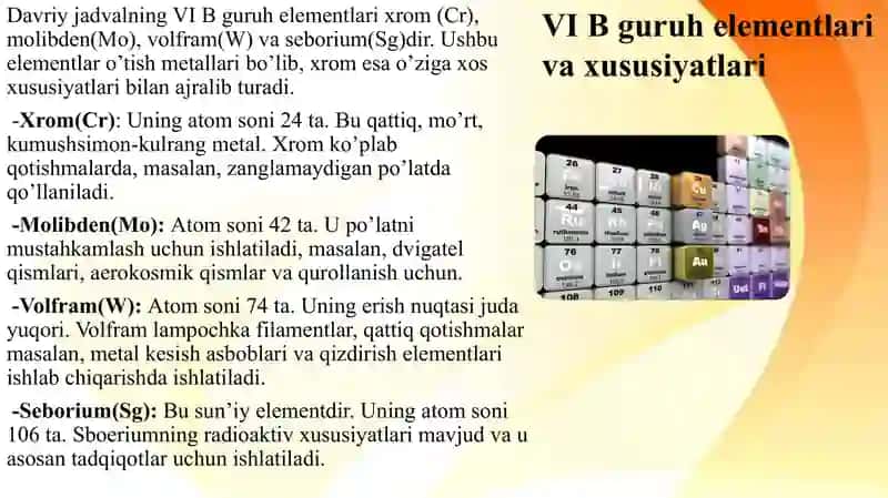 Davriy sistemaning VI B guruh elementlari 3