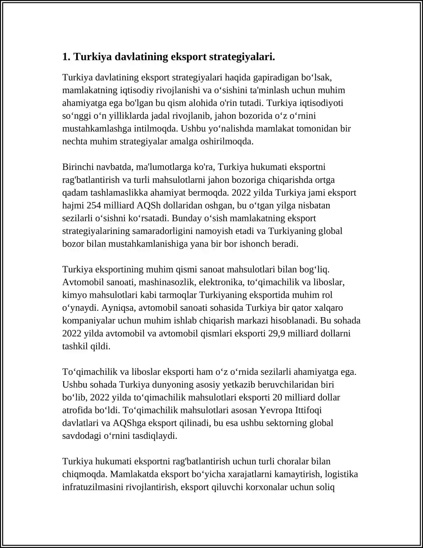 TURKIYA DAVLATINING MARKETINGI. O’ZBEKISTON BILAN TURKIYANING SAVDO ALOQALARI 3