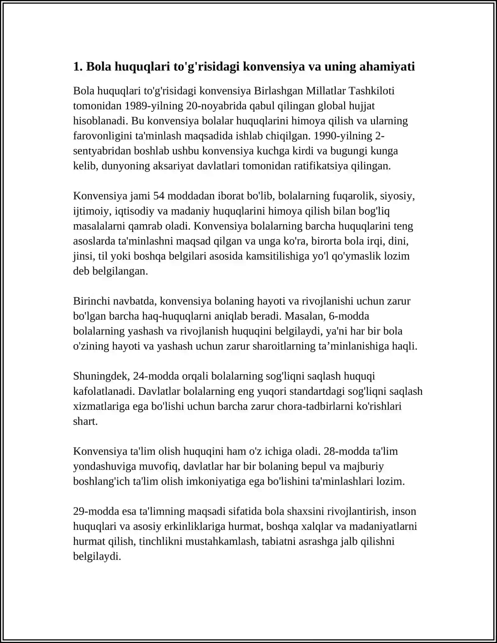 MEDIA MUHITDA BOLA XUQUQLARI. BMTNING "BOLA XUQUQLARI TO'G'RISIDAGI KONVENSIYASI" 3