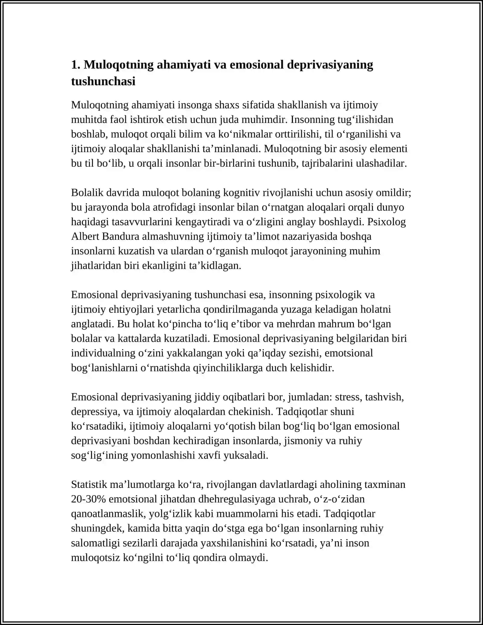 MULOQOTNING AHAMIYATI( EMOTSIONAL DEPRIVATSIYANING SALBIY OQIBATLARI) 3
