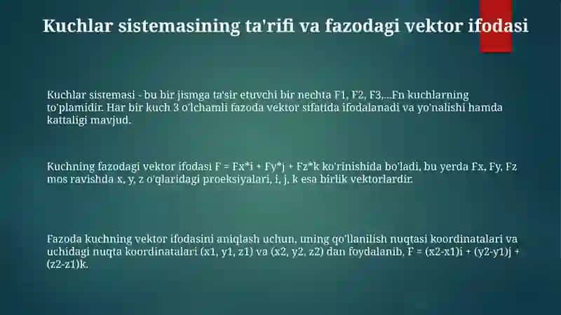 Fazoda kuchlar sistemasi 3