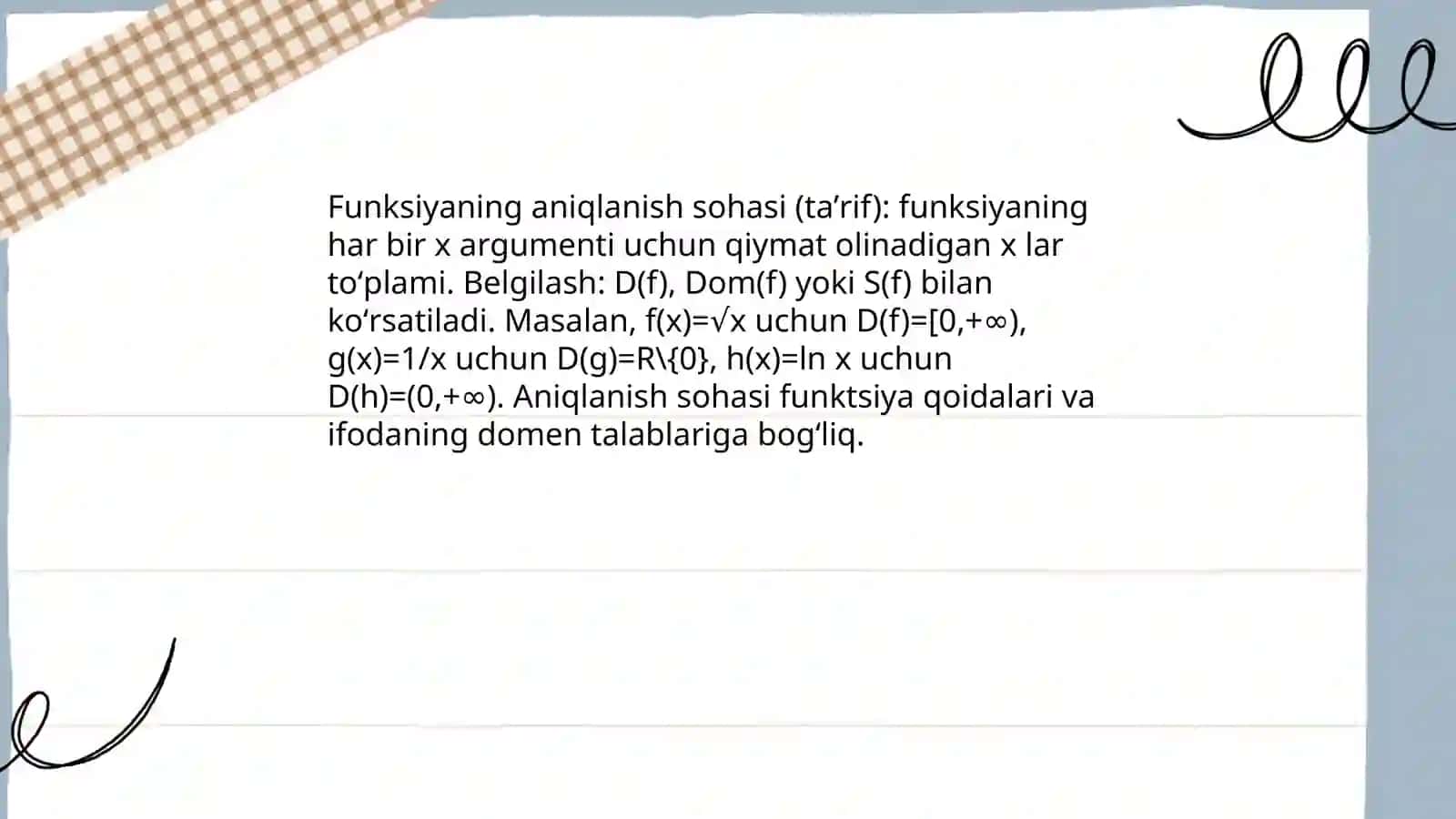 Funksiyaning aniqlanish sohasi 3